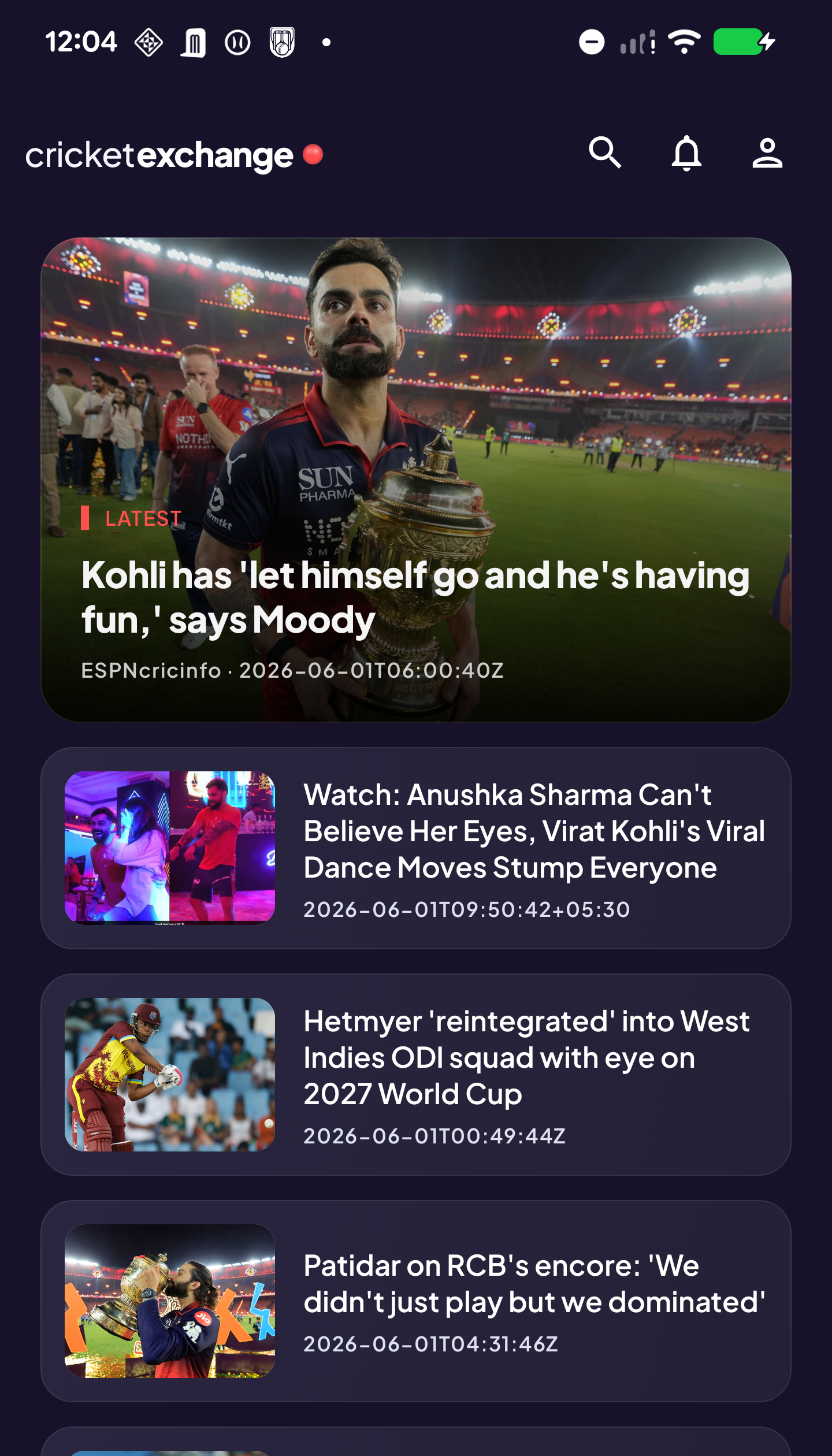 News feed screen